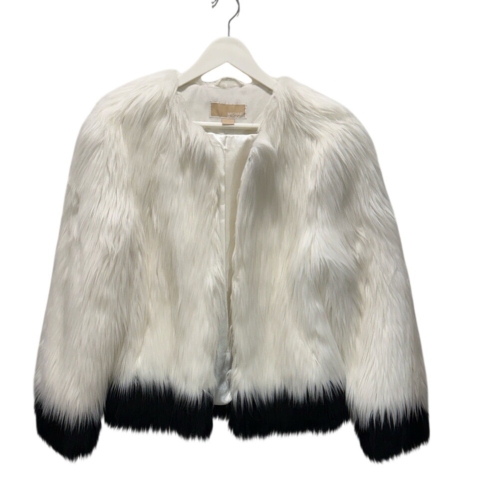 NWOT MICHAEL KORS Dip-Dye Teddy Faux Fur Jacket Size Medium Mob Wife‎ Glam Luxe